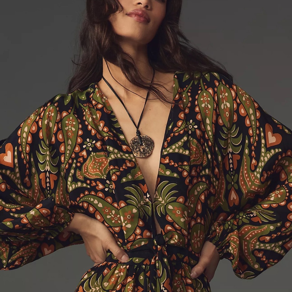 NWT Farm Rio Martina Scarf V-Neck Jumpsuit Jungle Print Size S Small